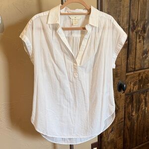 H&M White Short-Sleeve Split-Neck Collar Blouse